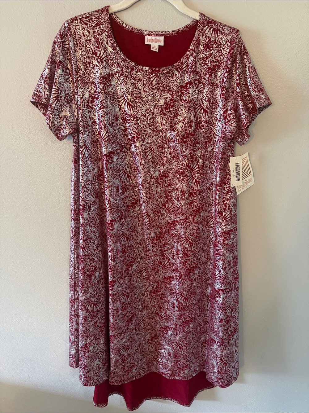 LuLaRoe Burgundy and White Printed Midi Dress